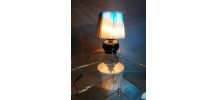 lampe ceramique noir et abat jour en files d argent  1980   