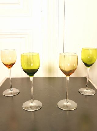 4 verres Roemer en cristal coloré