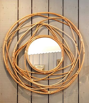 Miroir en rotin vintage
