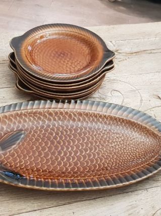 Ensemble service à poissons sarreguemines, vintage, 9pièces 