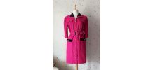 80s robe laine fuschia velours noir S/M