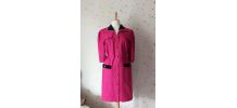 80s robe laine fuschia velours noir S/M