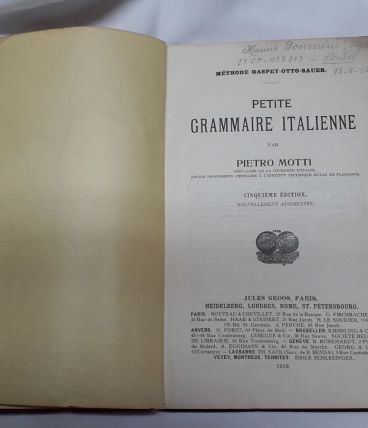 livre ancien 1916 PETITE GRAMMAIRE ITALIENNE MOTTI