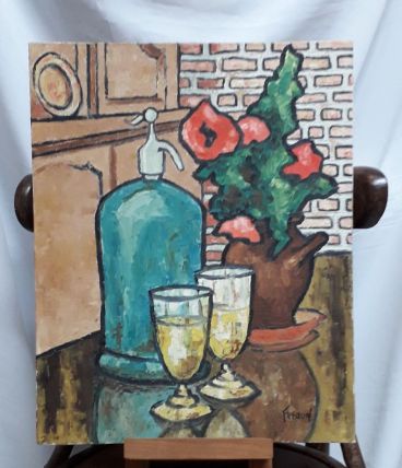 Tableau nature morte " Le Siphon " signé Féraud