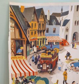 AFFICHE D'ÉCOLE ANCIENNE "LA PLACE DU BOURG" H.POIRIÉ