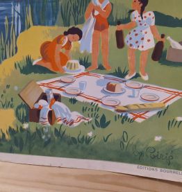 AFFICHE D'ÉCOLE ANCIENNE "LE BORD DE LA RIVIÈRE" H.POIRIÉ