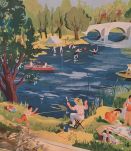 AFFICHE D'ÉCOLE ANCIENNE "LE BORD DE LA RIVIÈRE" H.POIRIÉ