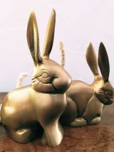 COUPLE DE LAPINS EN LAITON BROSSÉ