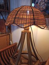 Lampe à poser vintage Osier et bois