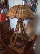 Lampe à poser vintage Osier et bois