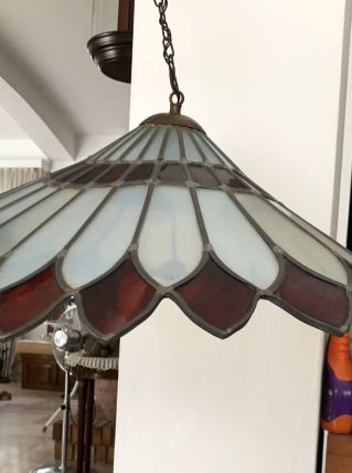 Suspension luminaire vitrail fait main. Blanc et rouge