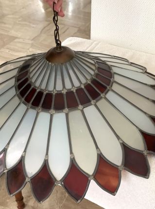 Suspension luminaire vitrail fait main. Blanc et rouge