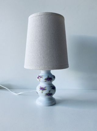 Lampe ancienne en faïence décor floral