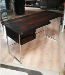 Bureau minimaliste amature chrome 1975; bois brut traite faç