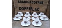10 tasses à café et soucoupes en porcelaine de Chauvigny