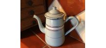 BELLE CAFETIÈRE ÉMAILLÉE  VERTE À RAYURES 
