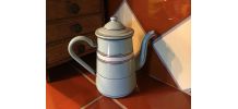 BELLE CAFETIÈRE ÉMAILLÉE  VERTE À RAYURES 
