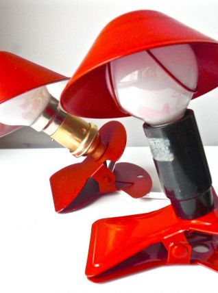 2 Lampes Champignon Liseuses à Pince Rouge Pop Age 60/70s