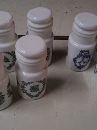 Pots à pharmacie d apothicaire 9 pots dont 4 bleu et 5 vert
