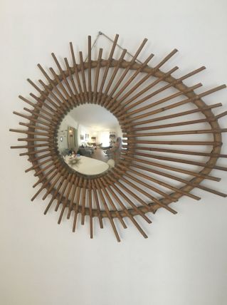 Miroir soleil rotin bombé