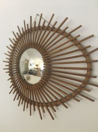 Miroir soleil rotin bombé