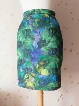 90 jupe crayon imprimé tropical vert violet XS