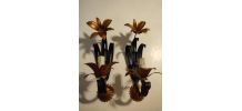 appliques murales vintage 2 fleurs noires et vieil or