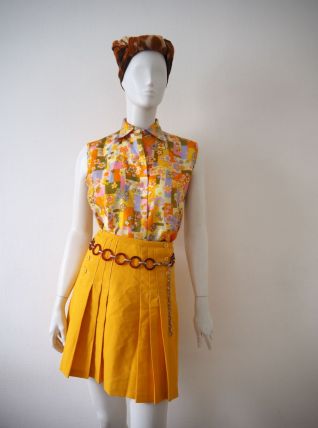 Mini jupe plissée jaune moutarde Mod GoGo vintage 70's