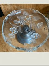 Coupelle vintage sur pied verre et étain.