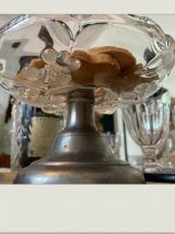 Coupelle vintage sur pied verre et étain.