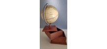 globe mappemonde sur 2 rangements pivotants en bois