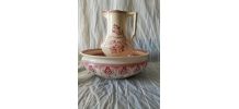 Ensemble de toilette, vasque + broc en faïence blanche 