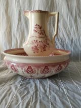 Ensemble de toilette, vasque + broc en faïence blanche 