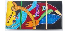 Peinture ethnique sur bois de récupération.  Pièce unique.