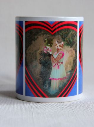Mug chats amoureux, chats rétro.  Artisanat local.