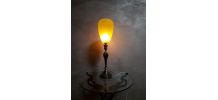 tres grande lampe bronze  abat jour verre jaune opaque  1940