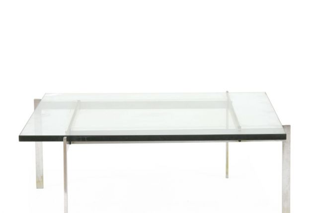 PK61-Table basse avec structure en acier, plateau en verre 