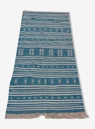 Tapis kilim bleu et blanc fait main en pure laine 
