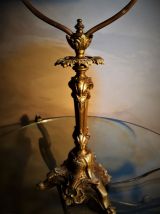 lampe bronze doré  abat jour verre epais 8ml  motif fleural 