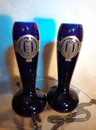  2vases en faience sarreguemines 38x14 tres classe 1960  ave