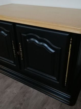 Meuble TV Restylé Noir/Bois Naturel