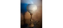 lampe bronze art deco  1930  globe clichy  bleu moucheter bl