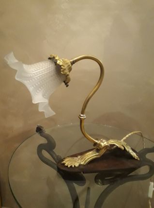 jolie petite lampe de bureau art nouveau bronze et laiton  b