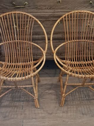Paire de fauteuils en rotin années 70
