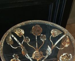 Paire gueridons fer forgé/ verre, années 50