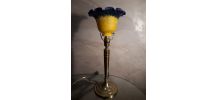 grande lampe  laiton  tulipe pate de verre jaune et bleu 18x