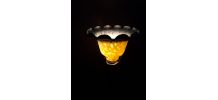 grande lampe  laiton  tulipe pate de verre jaune et bleu 18x