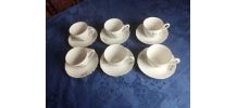  6 belles tasses à thé ou café, 6 soucoupes, porcelaine