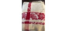 Nappe  et 12  serviettes brocard  blanc cassé motif floral