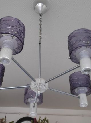lustre vintage en plexi violet et métal chromé